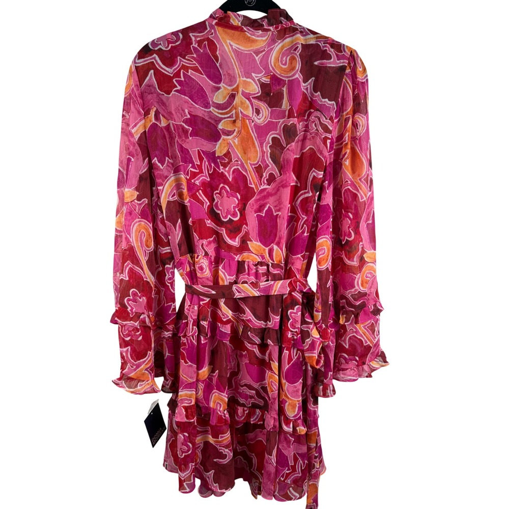Donna Morgan Pink Retro Swirl Tiered Belted Ruffle Mini Dress - Picture 3 of 10